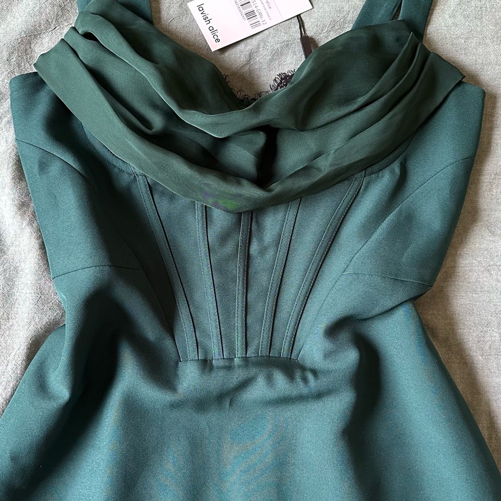 Emerald Green Lace Trim Corset Dress